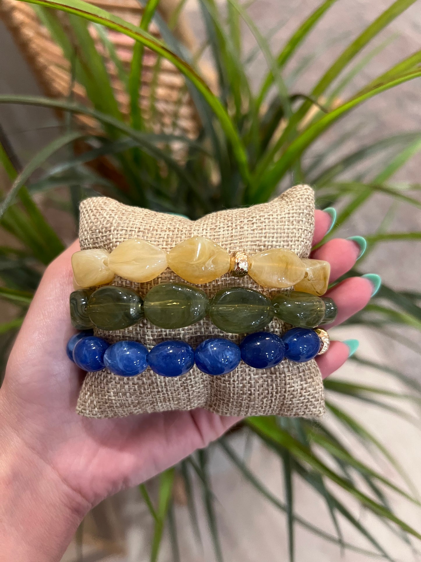 Gigi Beaded Bracelet Set: Blue/Green